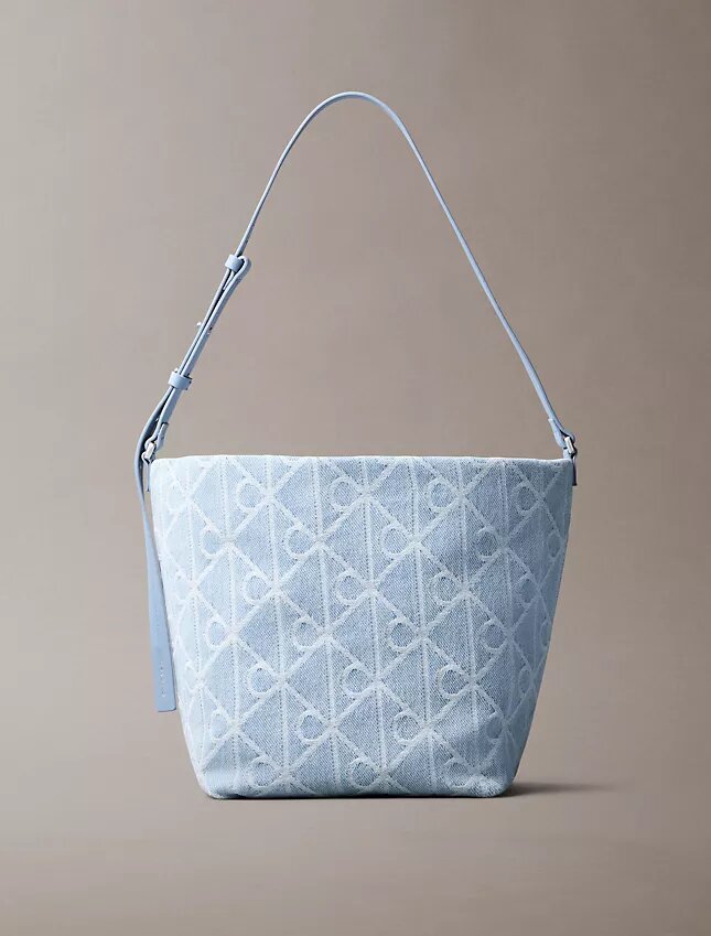 Allover Emblem Logo Denim Bucket Bag Allover Emblem Logo Denim Bucket Bag
