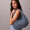 Allover Emblem Logo Denim Hobo Bag