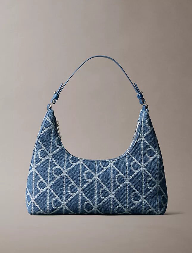 Allover Emblem Logo Denim Shoulder Bag Allover Emblem Logo Denim Shoulder Bag