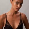 Ck Black Floral Lace Lightly Lined Plunge Bra