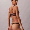 Ck Black Floral Lace Lightly Lined Plunge Bra