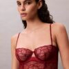 Ck Black Floral Lace Unlined Balconette Bra