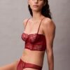 Ck Black Floral Lace Unlined Balconette Bra