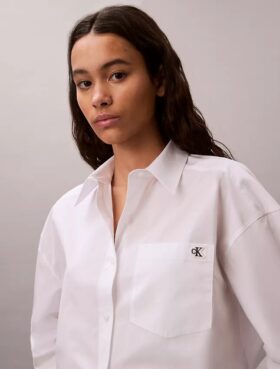 Cotton Poplin Cropped Boxy Button-Down Shirt