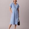 Cotton Poplin Stripe Midi Dress