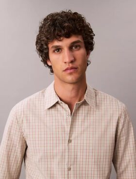 Cotton Stretch Plaid Slim Button-Down Shirt