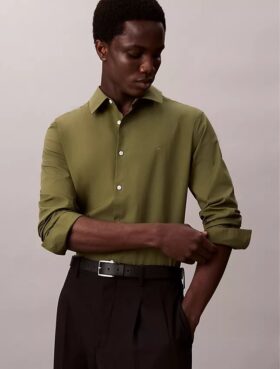 Cotton Stretch Poplin Slim Button-Down Shirt