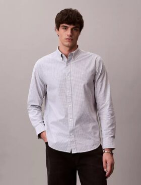 Cotton Stretch Stripe Oxford Classic Button-Down Shirt