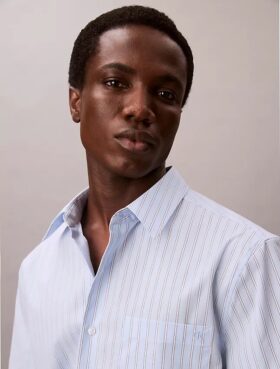 Cotton Stretch Stripe Short Sleeve Button-Down Shirt