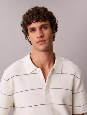 Cotton Stripe Sweater Polo Shirt