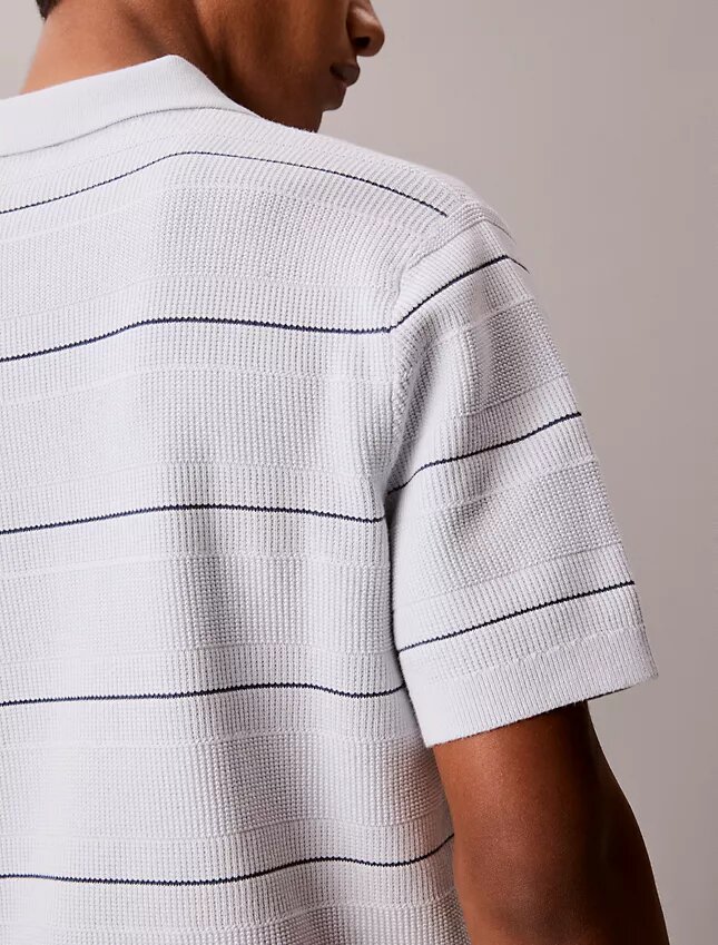 Cotton Stripe Sweater Polo Shirt Cotton Stripe Sweater Polo Shirt