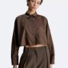 Cropped Dolman Relaxed Button-Down Shirt