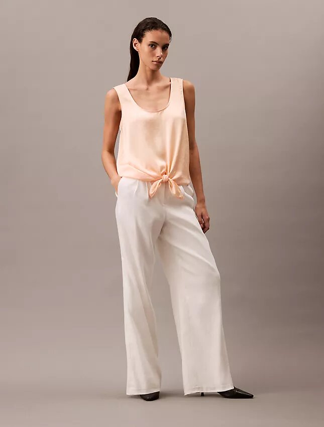 Crushed Satin Tie Front Tank Top Crushed Satin Tie Front Tank Top