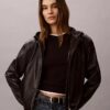 Faux Leather Hooded Jacket