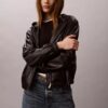 Faux Leather Hooded Jacket
