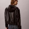Faux Leather Hooded Jacket