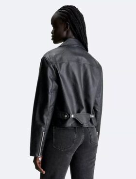 Faux Leather Shirt Jacket