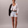 High Rise Midi Denim Shorts