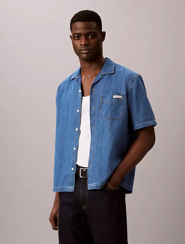 Linen Blend Denim Button-Down Shirt Linen Blend Denim Button-Down Shirt