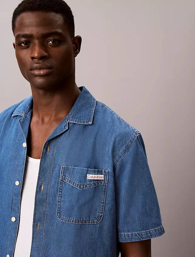 Linen Blend Denim Button-Down Shirt Linen Blend Denim Button-Down Shirt