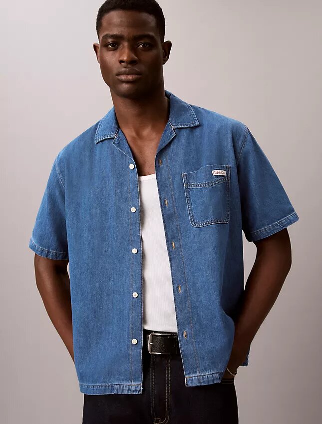 Linen Blend Denim Button-Down Shirt Linen Blend Denim Button-Down Shirt