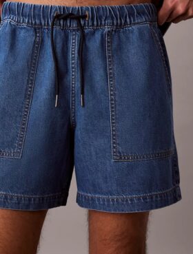 Linen Blend Denim Pull-On Shorts