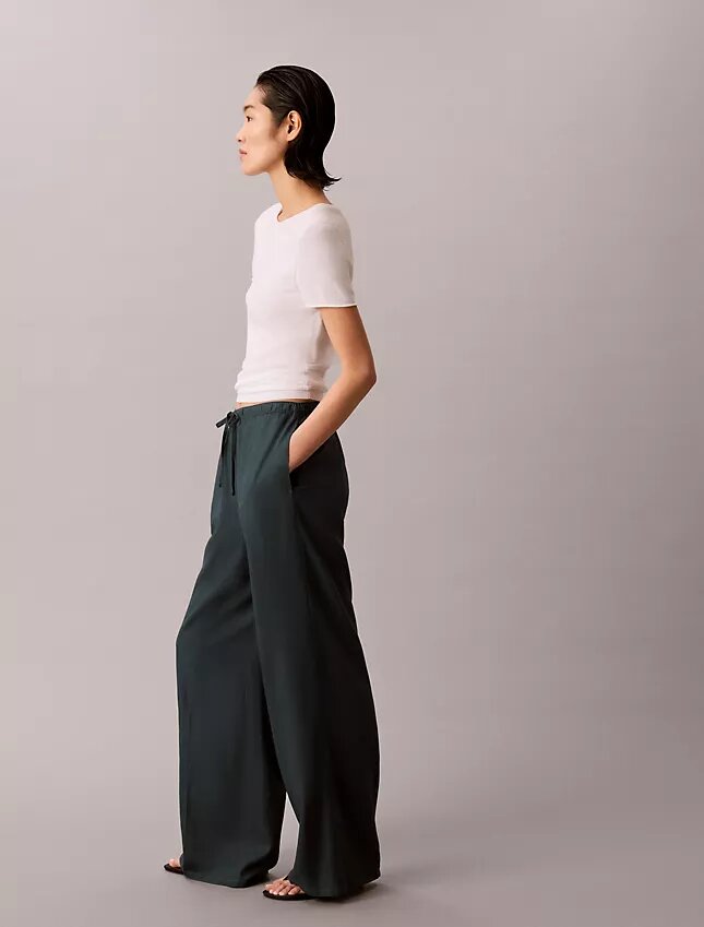 Linen Blend Drawstring Wide Leg Pants Linen Blend Drawstring Wide Leg Pants