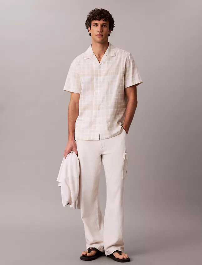 Linen Blend Plaid Relaxed Button-Down Shirt Linen Blend Plaid Relaxed Button-Down Shirt