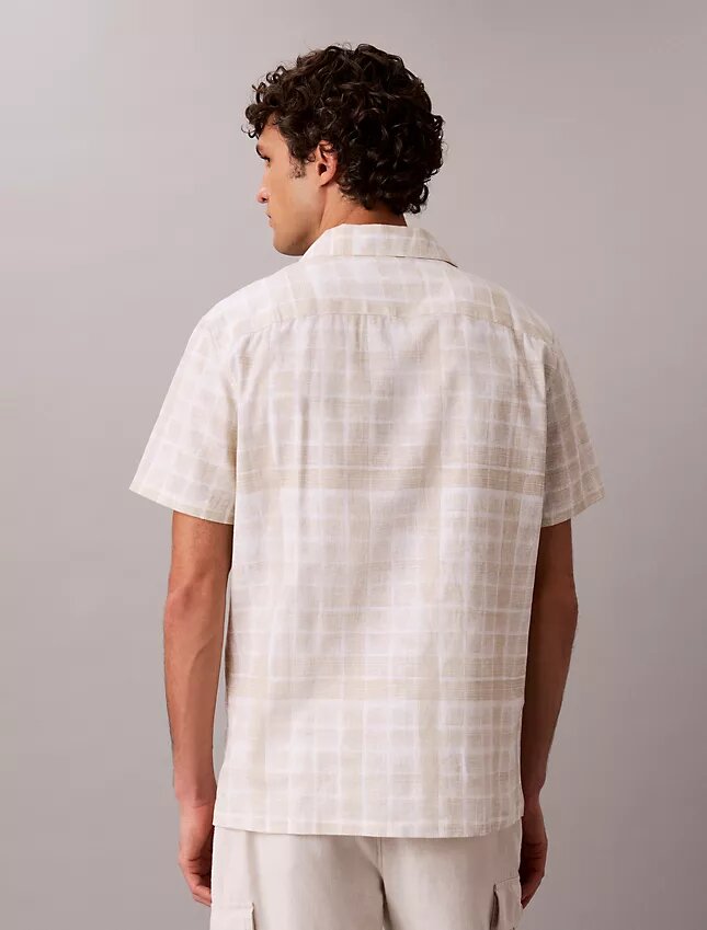 Linen Blend Plaid Relaxed Button-Down Shirt Linen Blend Plaid Relaxed Button-Down Shirt