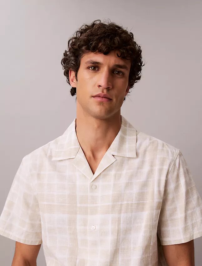 Linen Blend Plaid Relaxed Button-Down Shirt Linen Blend Plaid Relaxed Button-Down Shirt