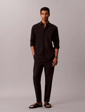 Linen Blend Pleated Pull-On Pants