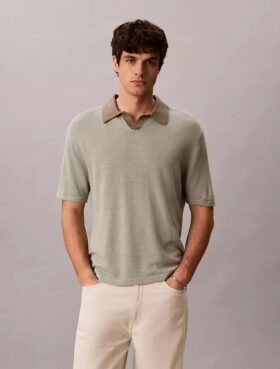 Linen Blend Polo Sweater