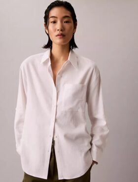 Linen Blend Relaxed Button-Down Shirt