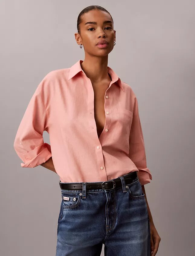Linen Blend Relaxed Button-Down Shirt Linen Blend Relaxed Button-Down Shirt