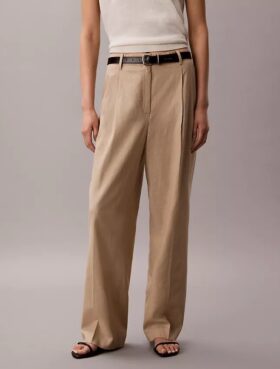 Linen Blend Tailored Wide Leg Pants