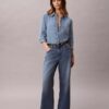 Linen Blend Wide Leg Jeans