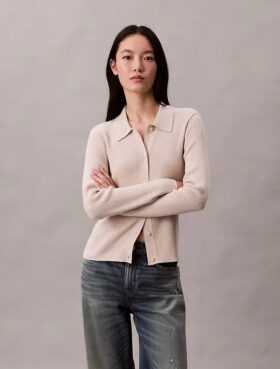 Lurex Merino Wool Blend Rib Cardigan