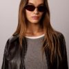 Metal Slim Modified Rectangle Sunglasses Metal Slim Modified Rectangle Sunglasses