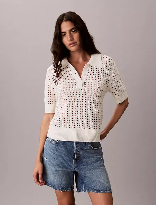 Open Stitch Sweater Polo Shirt Open Stitch Sweater Polo Shirt