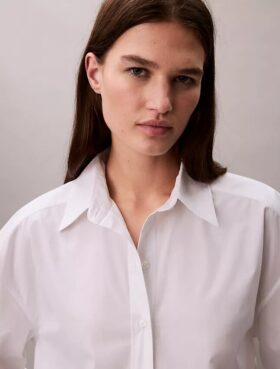 Poplin Cropped Relaxed Button-Down Shirt