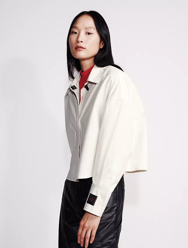 Poplin Woven Cropped Button-Down Shirt Poplin Woven Cropped Button-Down Shirt