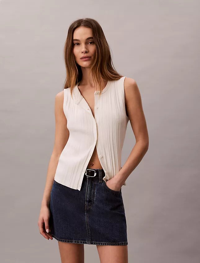 Smooth Cotton Rib Button-Down Tank Top Smooth Cotton Rib Button-Down Tank Top