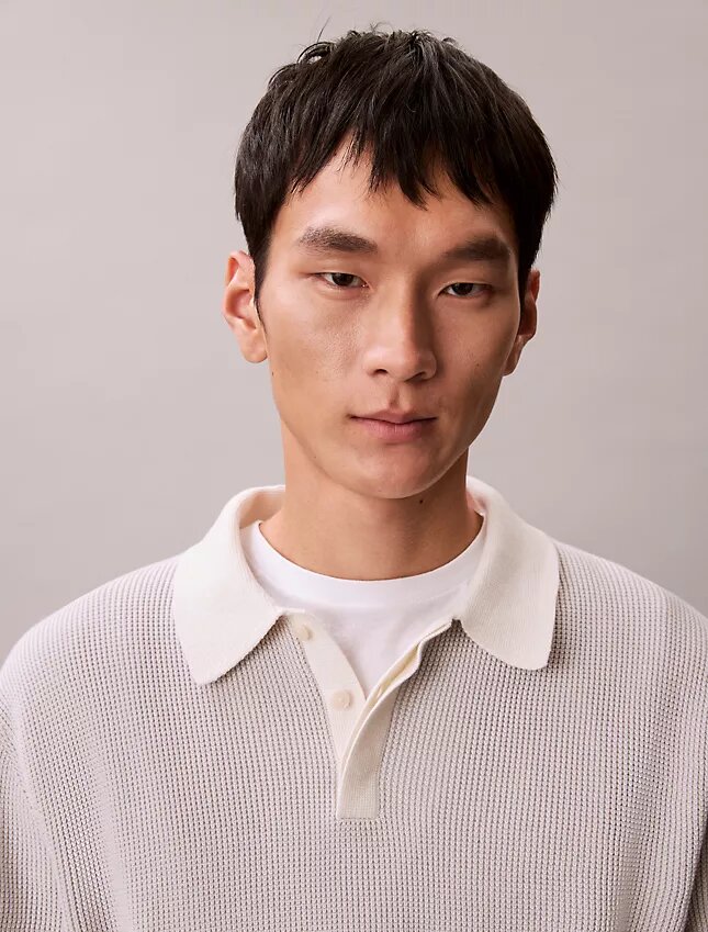 Smooth Cotton Waffle Polo Sweater Smooth Cotton Waffle Polo Sweater