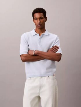 Smooth Cotton Waffle Sweater Polo Shirt