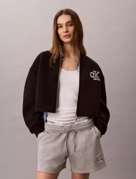 Smooth Cropped Relaxed Bomber Jacket