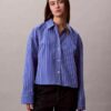 Stripe Cropped Boxy Button-Down Shirt