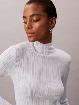 Viscose Blend Rib Mock Neck Sweater