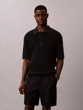 Waffle Cotton Polo Sweater