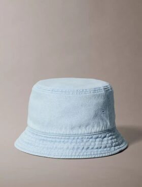 Washed Denim Embroidered Logo Bucket Hat
