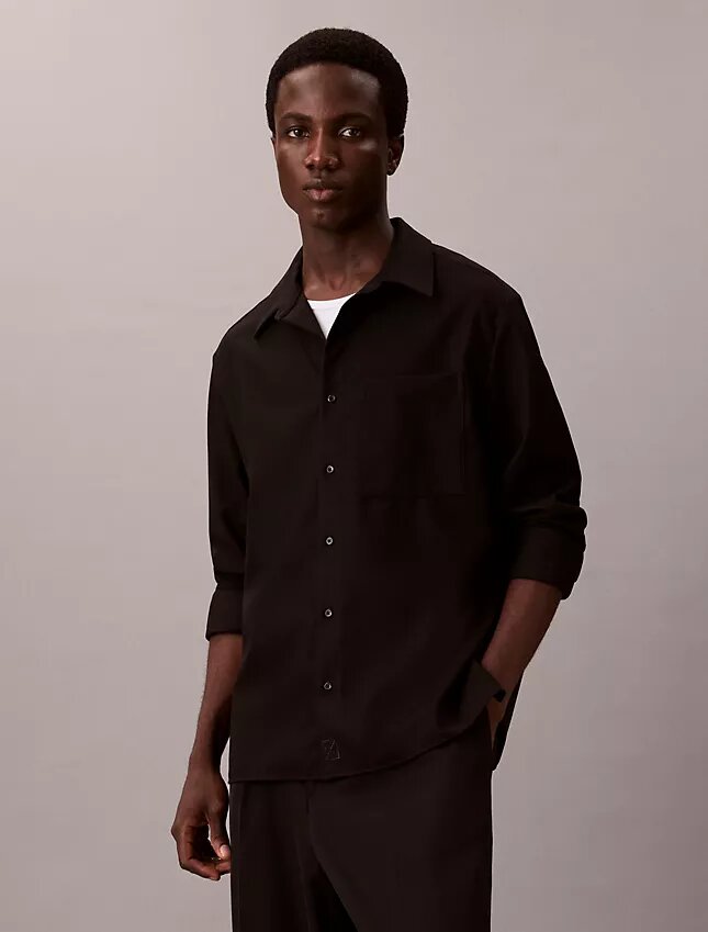 Wool Blend Relaxed Button-Down Shirt Wool Blend Relaxed Button-Down Shirt